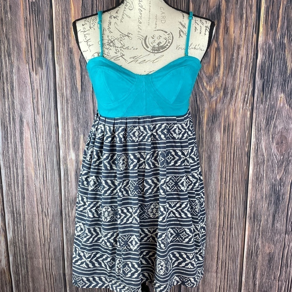 Billabong Teal Corset Top & Black & Cream Patterned Bottom Dress - Size XS